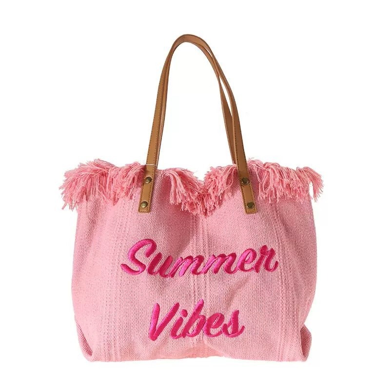 Sac de plage, fourre-tout de voyage, sac à pompon Simple à la , sac à bandoulière de grande capacité