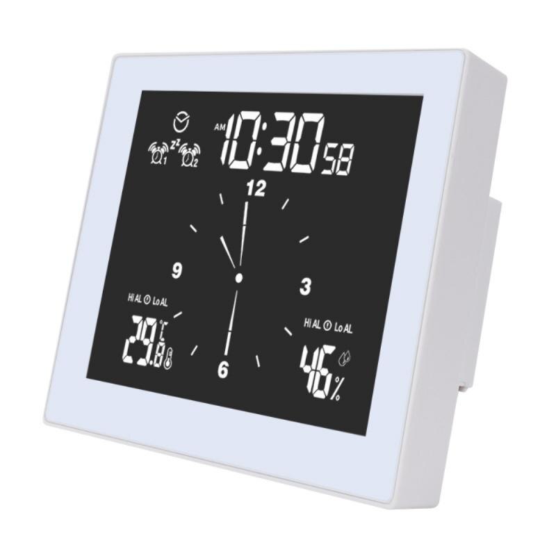 Multifunctionele Smart Wekker IPX4 Waterdicht Wekker Digitale Wekker Temperatuur Vochtigheid Display Fm Radio Kalender: White