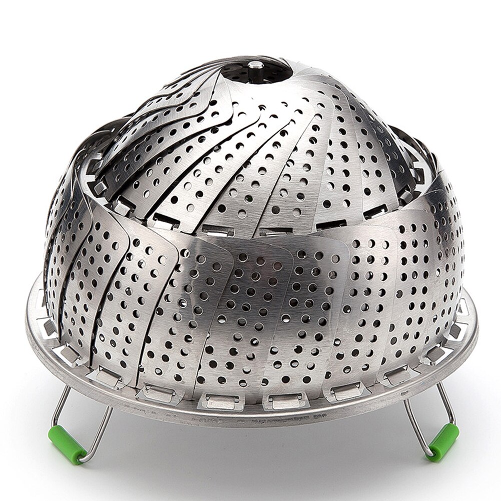 Vaporera de acero inoxidable plegable de dos pisos, cesta de vapor para alimentos, bandeja de malla para postres de frutas, cocina para albóndigas y verduras, vaporera