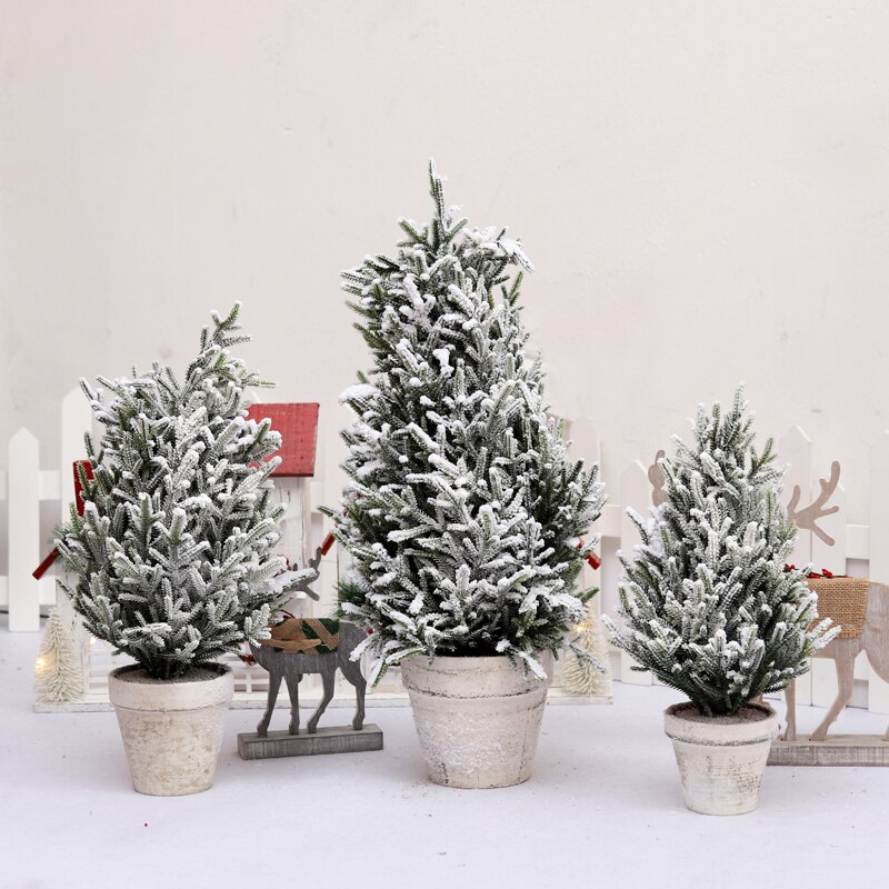 PE Artificial Simulation Cedar Trees 40cm 50cm 60cm Snowflakes Falling Snow Flocking Christmas Tree Decoration Plants Xmas Decor