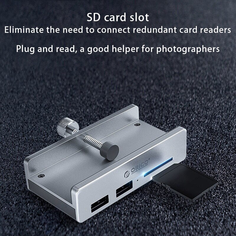 ORICO MH2AC-U3 Hub Aluminum Alloy Back Clip Buckle Type USB3.0+SD Card Slot Computer Screen Card Reader Hub