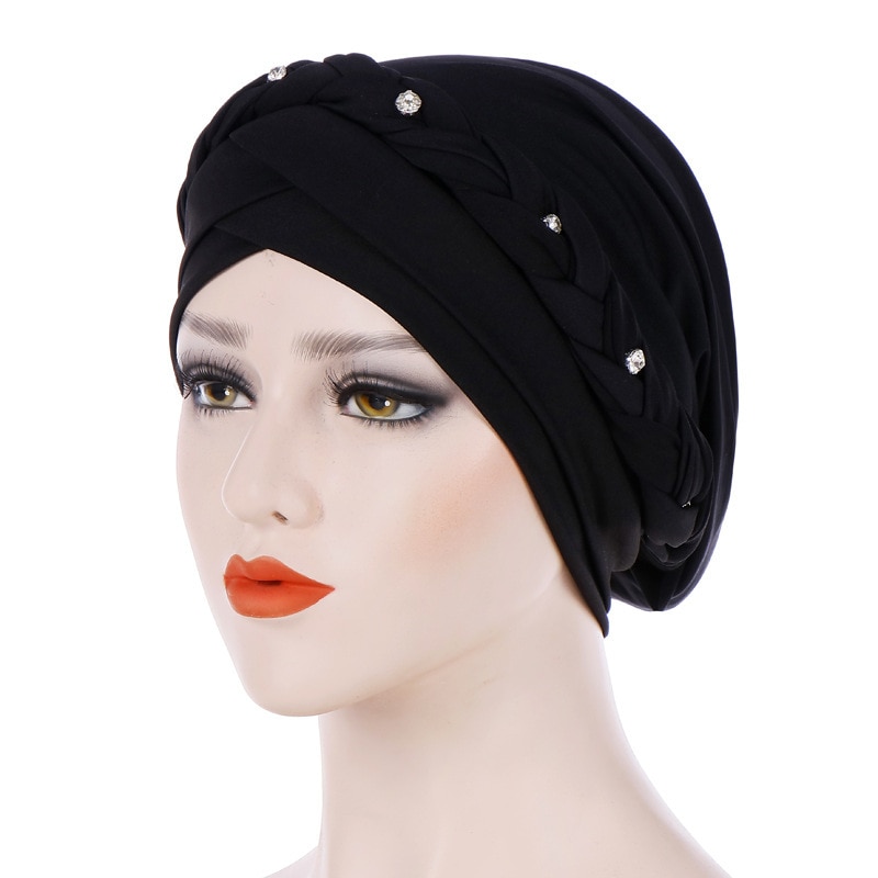 Gorros de oración de poliéster para mujer, Hijab islámico trenzado, de seda, musulmán, turbante: 1