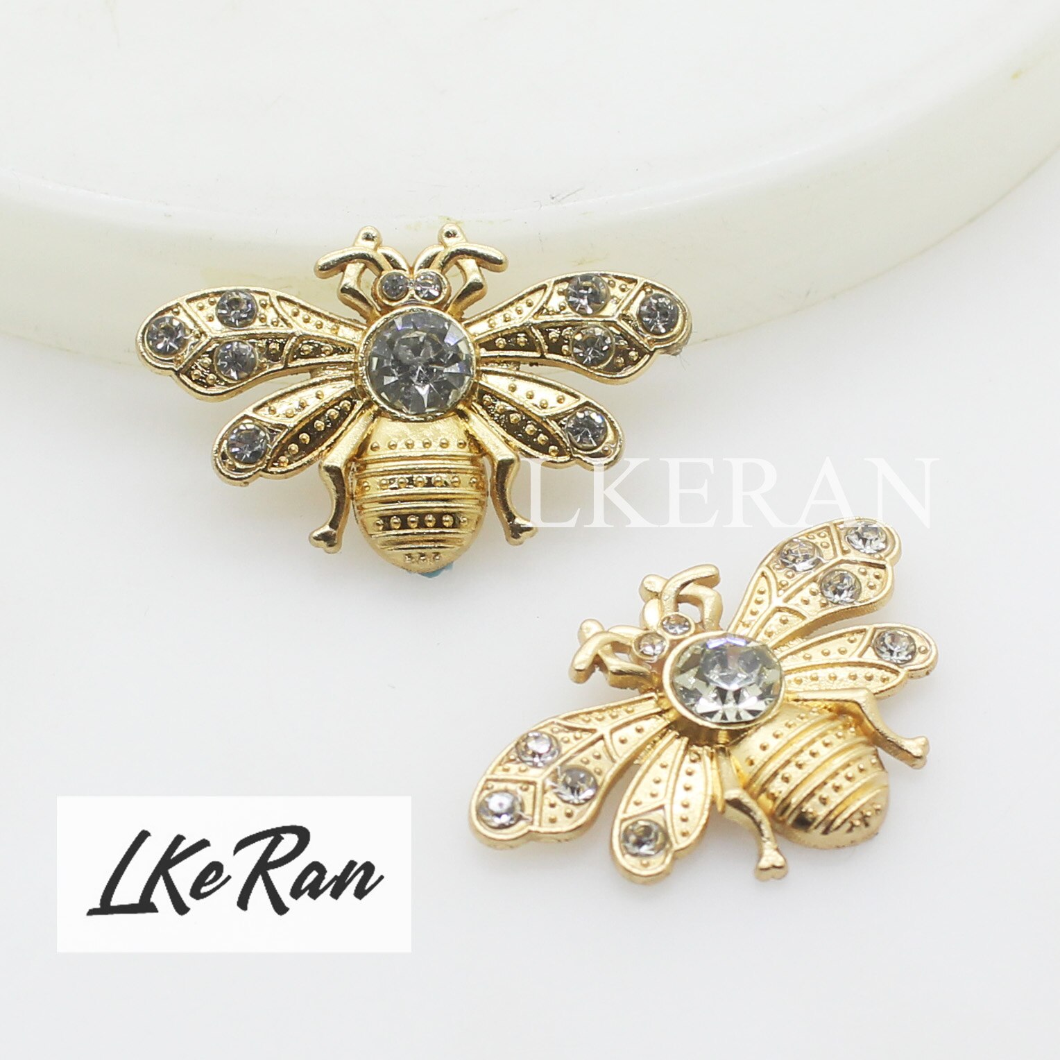LKERAN-Botones de decoración de diamantes de imitación, accesorio para ropa, corbata, broche, 21x33mm, escarabajo dorado, Diy, 5 unids/lote