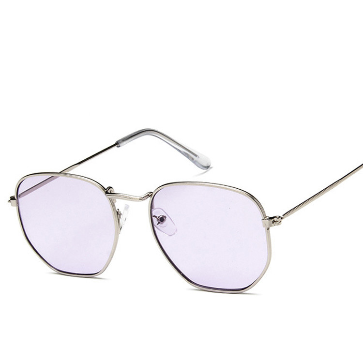 Polygonale kvinner solbriller menn briller dame luksus retro metall solbriller årgang speil  uv400 oculos de sol: Lilla