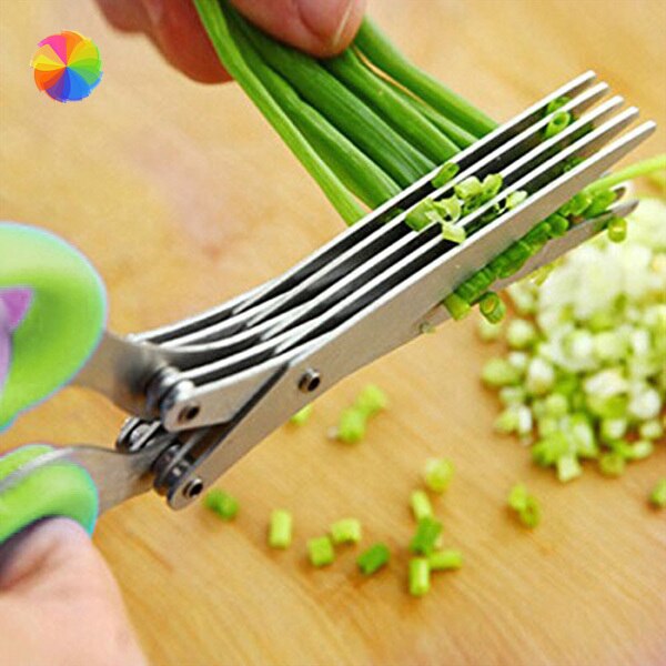 5-Blades Super Sharp Stainless Steel Kitchen Knife Useful Shredded Scissors Kitchen Herb Scissors TOB