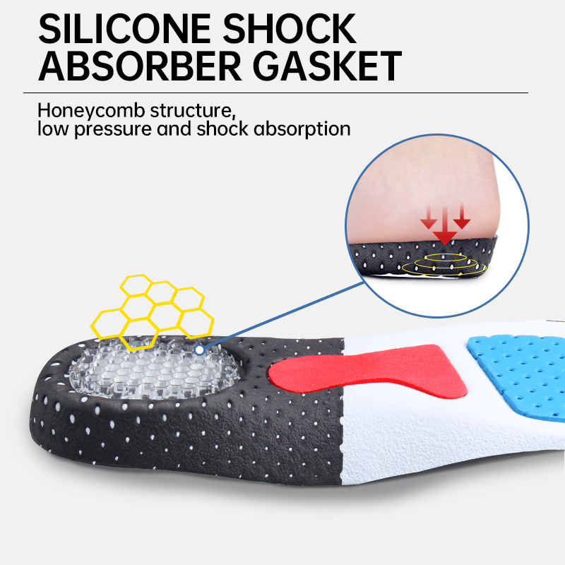 Orthopedic sports insoles for arch support for men and women outdoors, shock-absorbing foam insoles and cut-resistant silicone insoles