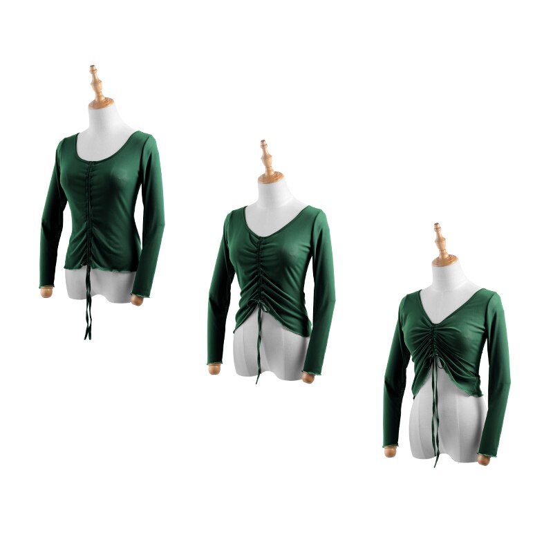 Women Mesh Dance Tops Drawstring Ballet Dance Overall Long Sleeve Adults Teen Girls Dance Tops Transparent Blouse Ballet Outfit