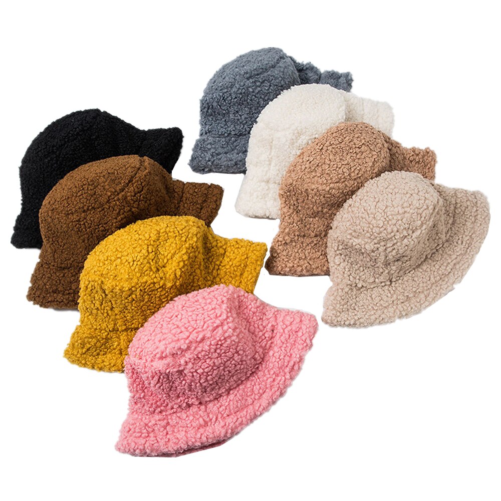 2022 Unisex Bucket Hat Graffiti Solid Women Men Fishing Fisherman Hat Autumn Winter Lamb Wool Outdoor Warm Panama Cap