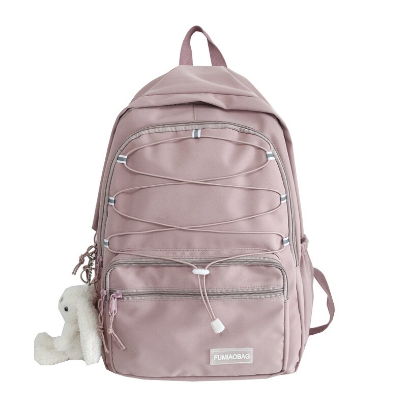 Reflective Strap Woman Nylon Backpack Waterproof Female Book School Bag For Teenage Girls College Studen Women's Travel Rucksack: Pink / only bag