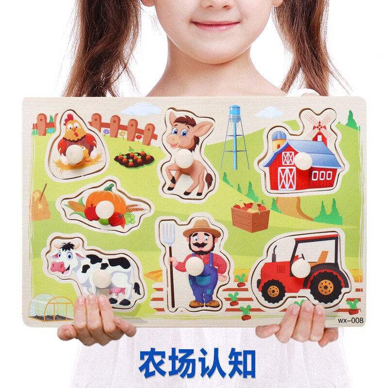 Wooden Puzzles Hand Grab Boards Toys Montessori Tangram Jigsaw Baby Educational Toys Cartoon Vehicle Animals Fruits 3D Puzzles: 6