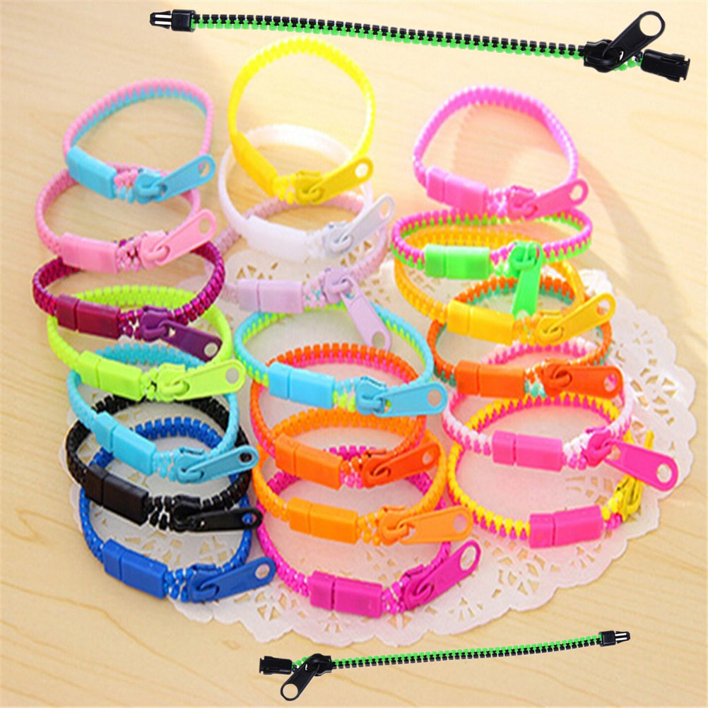 10 stk/parti afspændingsaflastning 0.6 * 19 cm lynlås armbånd armbånd dobbelt & enkelt farve metal lynlås fluorescerende neon fokus legetøj