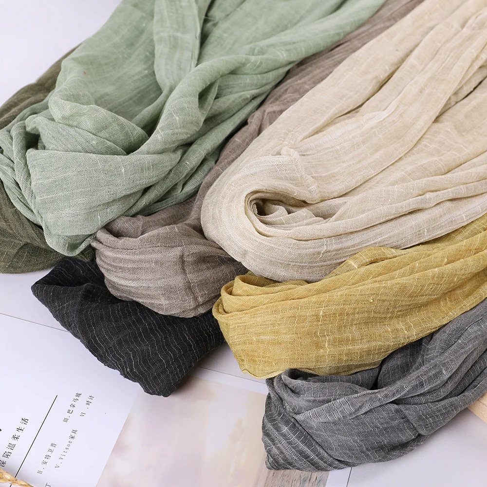Printemps été nouvelle couleur unie laine coton et chanvre écharpe gland Art châle été imprimé polyvalent coton et chanvre tendance