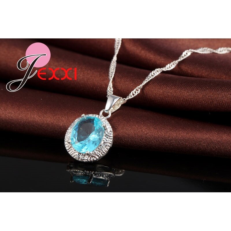 Luxury Pendant Necklace Earring Ring Jewelry Sets 925 Sterling Silver Crystal Wedding Engagment Set For Women