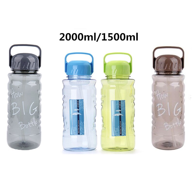 Bpa-fri 1500ml/2000ml bärbara sugrör sport utomhus vattenflaska stor kapacitet resecamping vattenkokare med tesil handtag
