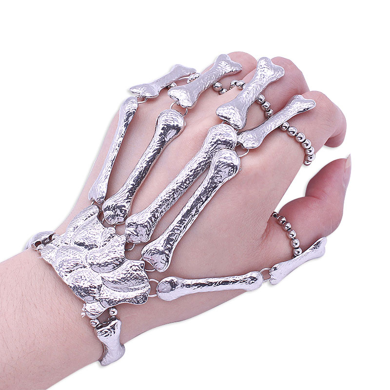 Gothic Punk Skull Finger Bracelets for Women Nightclub Skeleton Bone Hand Finger Flexible Bracelets Bangles Halloween