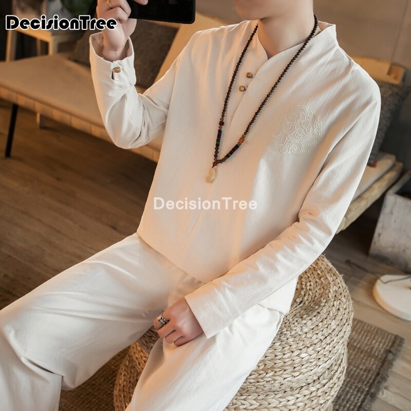 hommes traditionnel chinois ensemble à manches longues coton kungfu mandarin col dragon tang costume Kung Fu ensemble asiatique Taichi Tang costume