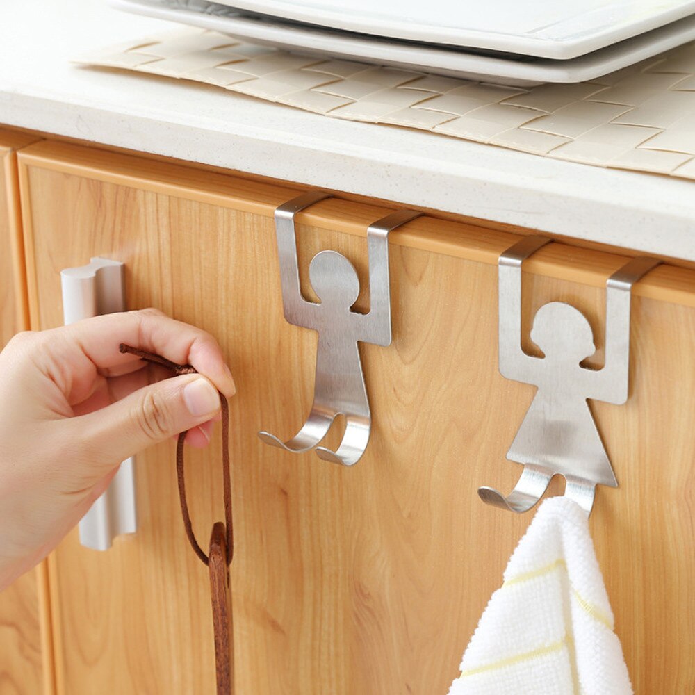 2pc Stainless Steel Lovers Shaped Hooks Up Cartoon Kitchen Holder Gadget Hanger Humanoid Door Hook Kitchen Storage Accessories