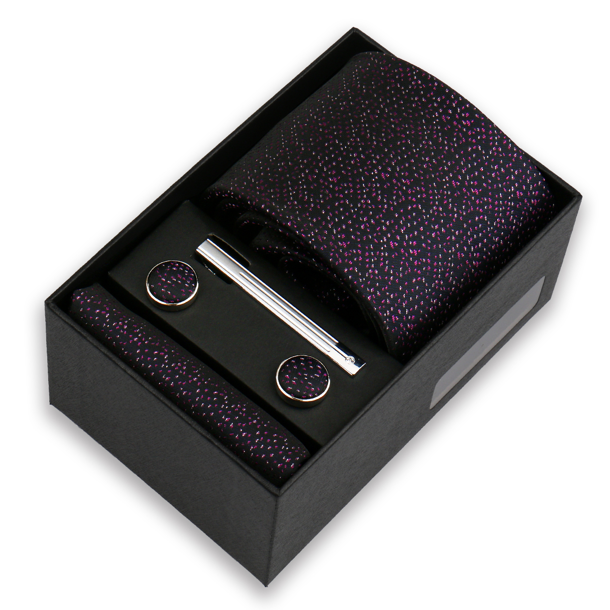 Conjunto de gravata de luxo para homens caixa de presente de negócios festa de casamento moda masculina conjunto de gravata paisley lenço abotoadura gravata-clipe terno presente para homem: Fúcsia