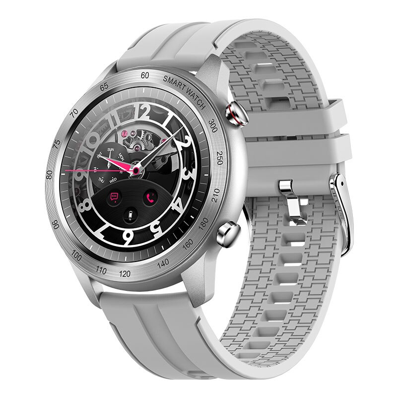 Cobrafly  mx5 smartwatch mit 1.3 -zoll-runddisplay, bluetooth-anruffunktion, wasserdicht  ip68 lange standby-zeit, herzfrequenz- und blutsauerstoffmessung: Silber-silikon