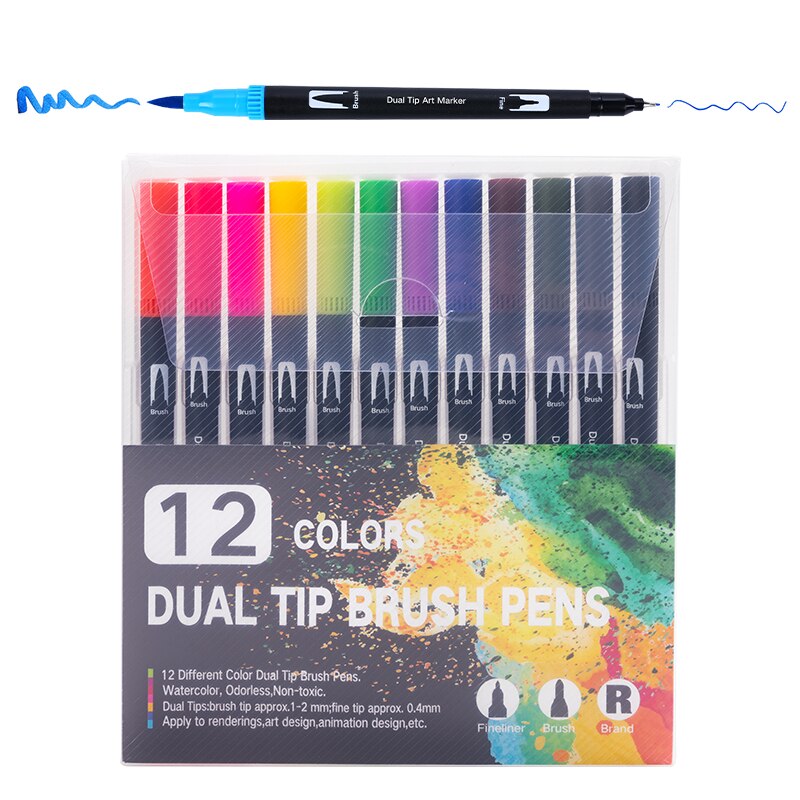 12/48/72/100 Colors FineLiner Art Marker Pens Dual Tip Manga Drawing Painting Watercolor Brush Pen School Supplies Markers 04350: 04350-12B