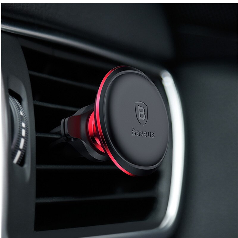 Baseus Magnetic Car Phone Holder 360 Rotation Air Vent Mount Mobile Phone Holder Stand with Cable Clip in car For iPhone X 8 7: Phone Holder Red