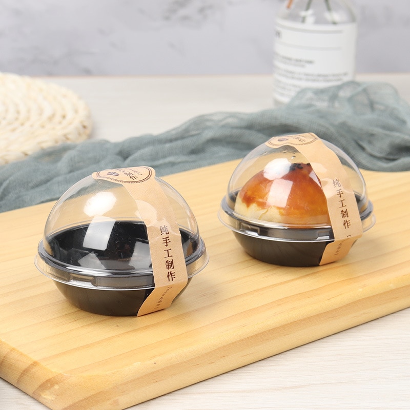 50/100pcs Round Plastic Moon Cake Box Wedding Party Cake Candy Dome Box Transparent Packaging Egg-Yolk Puff Container