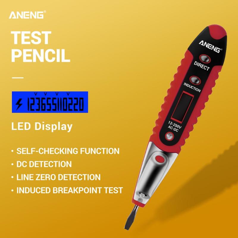 Digital spændingsindikator ac /dc 12-250v lcd digital display spænding test pen med led test belysning elektrisk skruetrækker pen