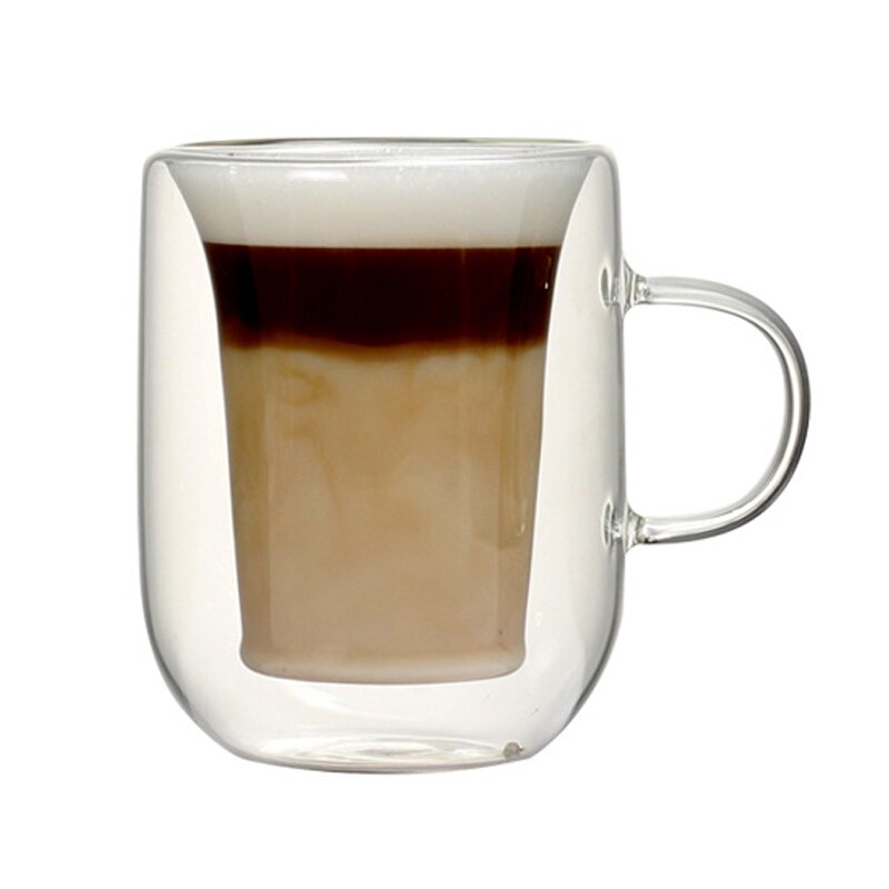 180ml kaffekrus glas kaffekop gennemsigtigt glas med håndtag dobbeltlags glas isoleret tekop