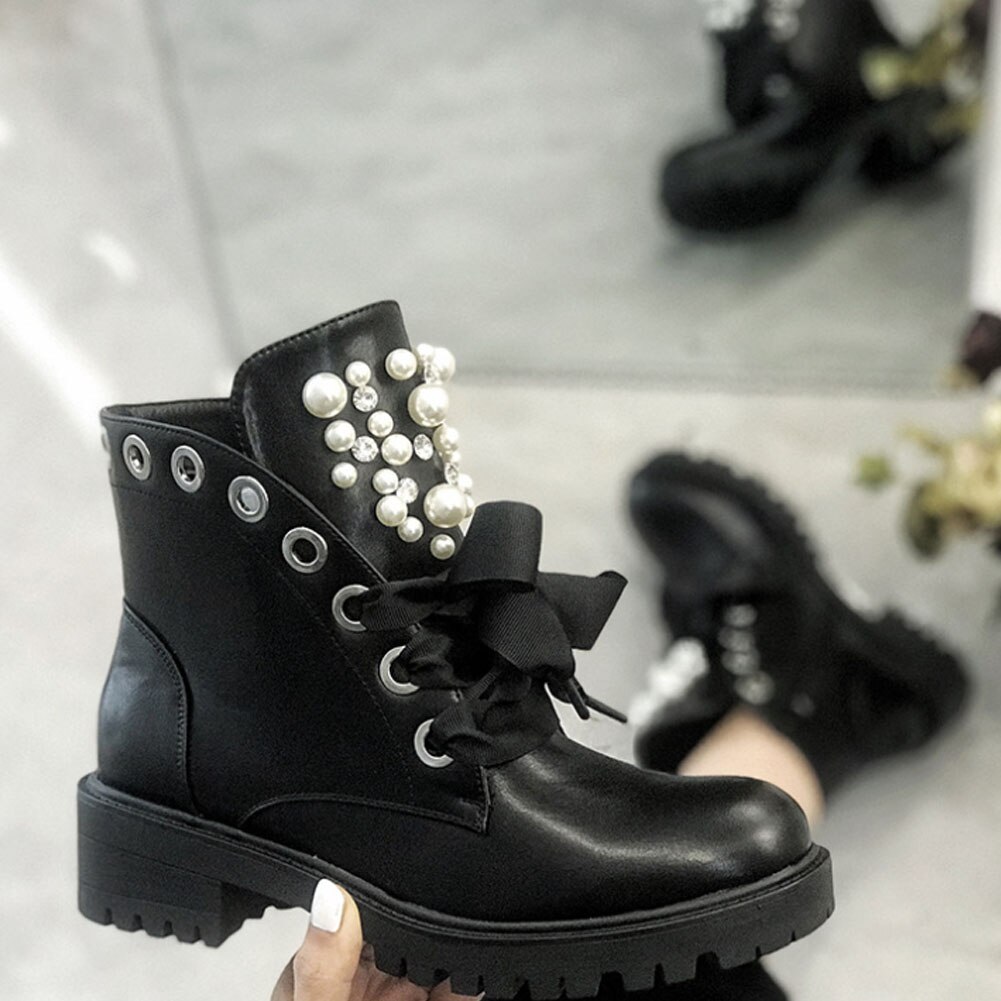 Pearl lace up boots sale