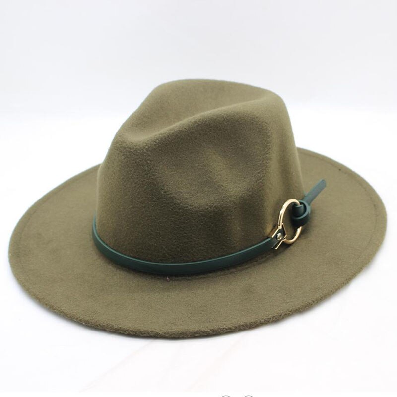 BING YUA HAO XUAN Brand Ladies Fedora Hat Wool Wide Winter Cap Felt Hats Women Hat Children: Amry green