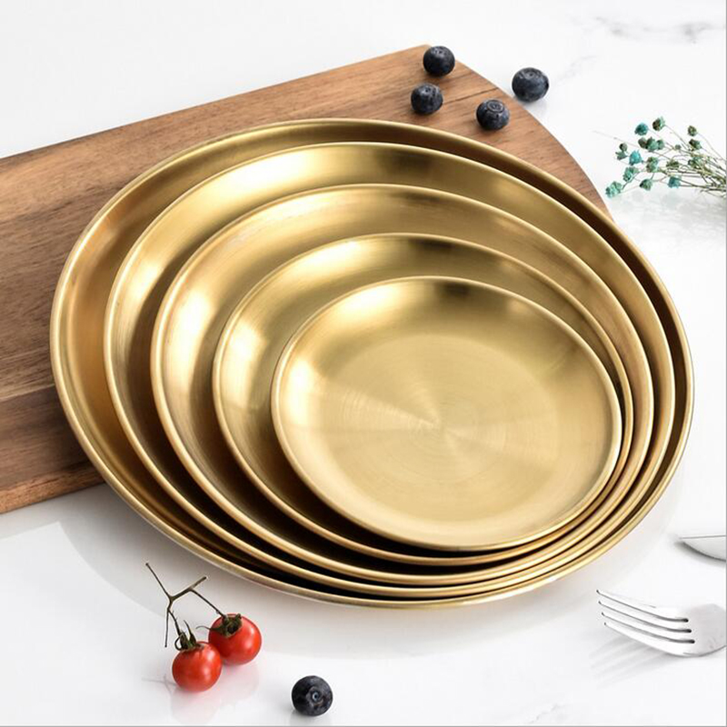Stainless Steel Plate Discs Chic Food Storage Tray Round Frosted Dishes Nordic Simplicity Dessert Steak Kitchen Coffee Shop(1PC)