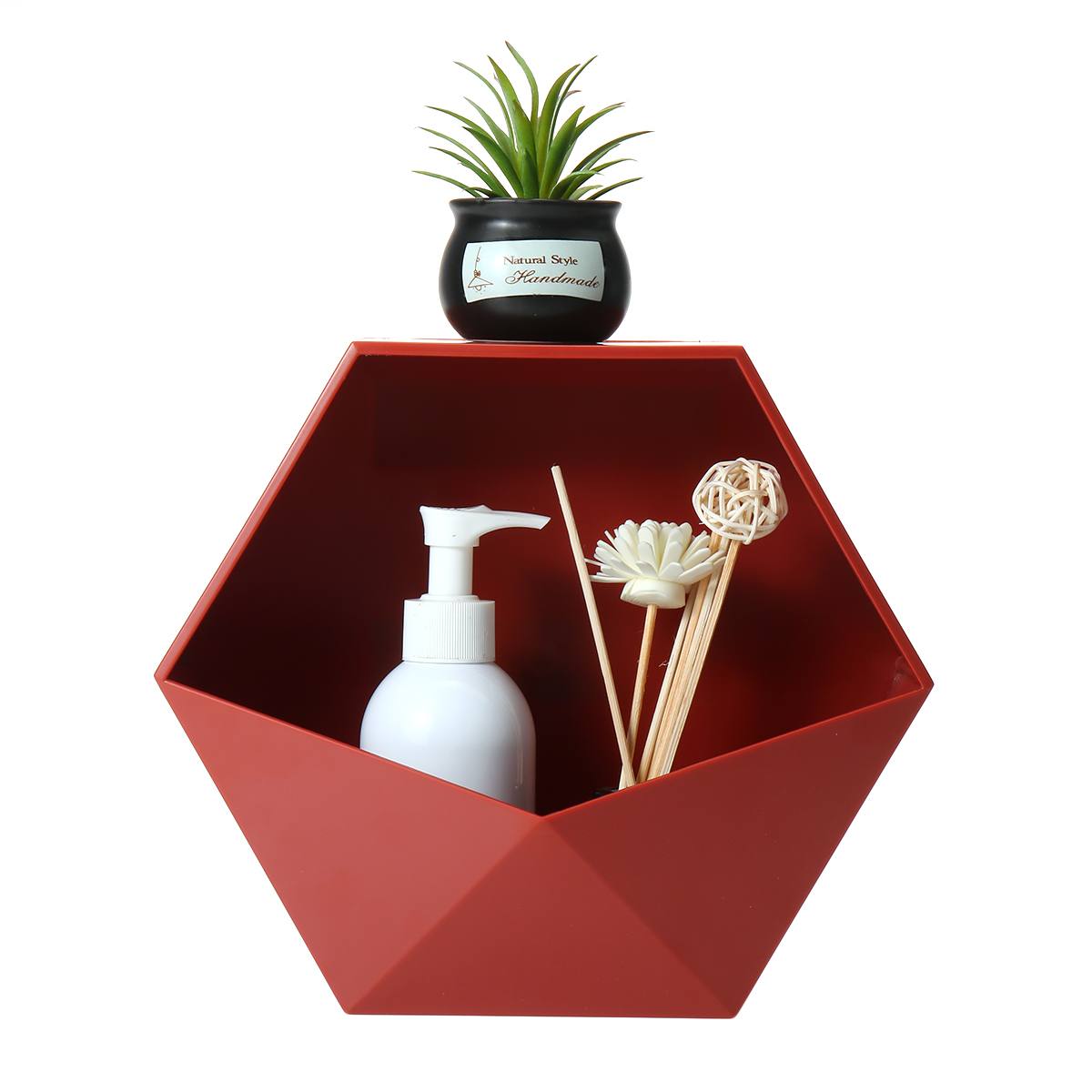 Aan de muur bevestigde geometrische wandplank thuis badkamer doe-het-zelf decoratie rek ornamenten organizer planten bloemen opbergrek: Bordeauxrood