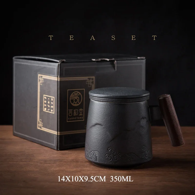 Keramisk retro kaffekopp kontor vannkopp filter tekopp med deksel kopper og krus trehåndtak caneca bursdagsboks  cm061: G