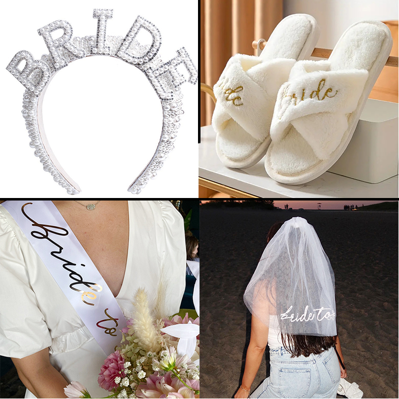 Hochzeit Dekoration Braut Schleier Hausschuhe Weiß Braut Als Satin Schärpe Mädchen Stirnband Schuhe Schulter Band Party Dekorieren Lieferungen