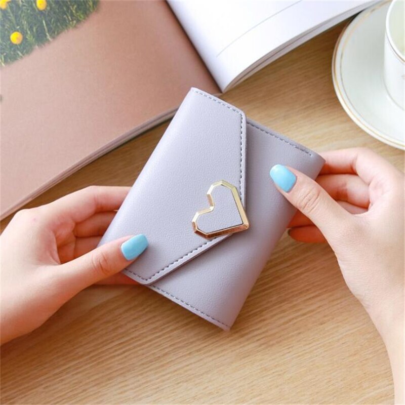 Women Wallets Small Purse Credit Card Holder Girl Pochette Leather Purses Clutch Bag Korean Mini Short Wallet Carteira Feminina: Light purple