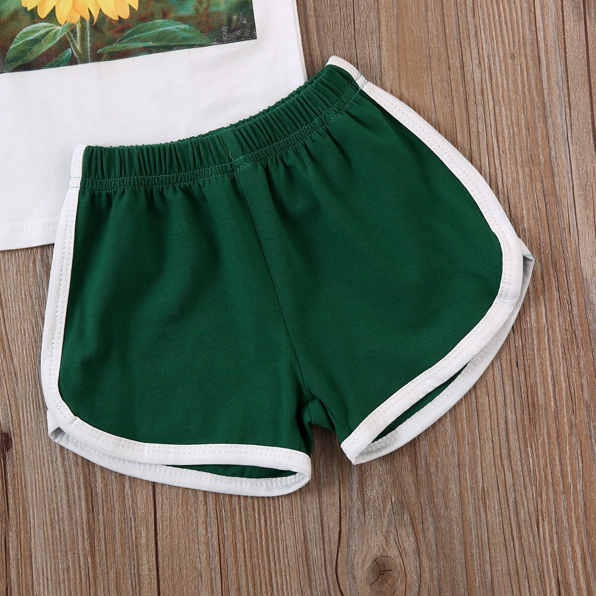 2-7y sommer toddler baby piger sports tøj sæt solsikker print korte ærmer t shirts toppe grøn shorts afslappet tøj