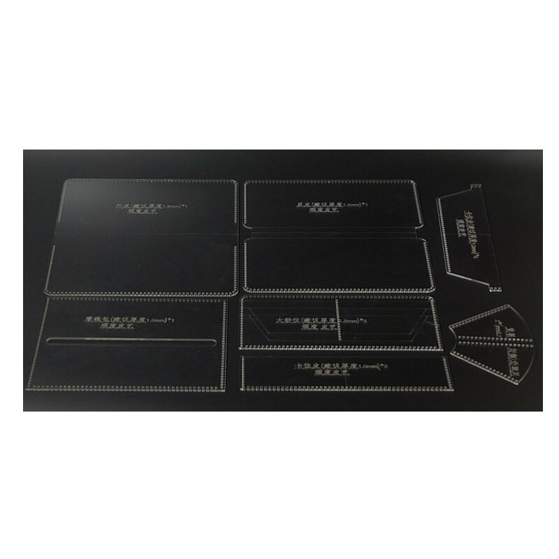 N Durable Acrylic Wallet Leather Template DIY Leathercraft Long Zip Wallet Purse Stencil Sewing Pattern 20*10cm