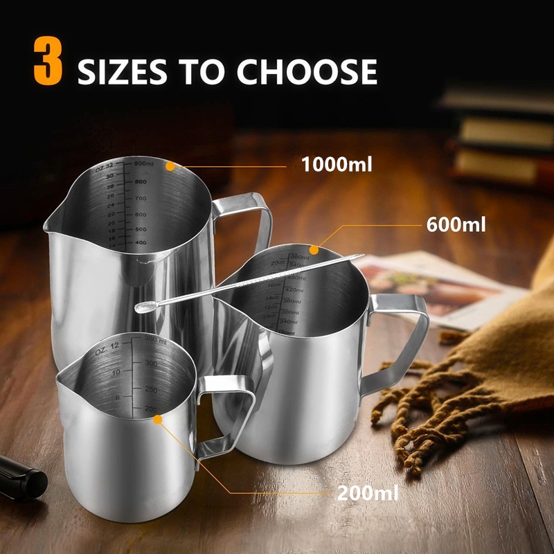 600ml/350ml/100ml ruostumatonta terästä maito/kahvi/cappuccino/latte art vaahdotuskannu barista maitokannu kuppi ja koristeellinen taidekynä