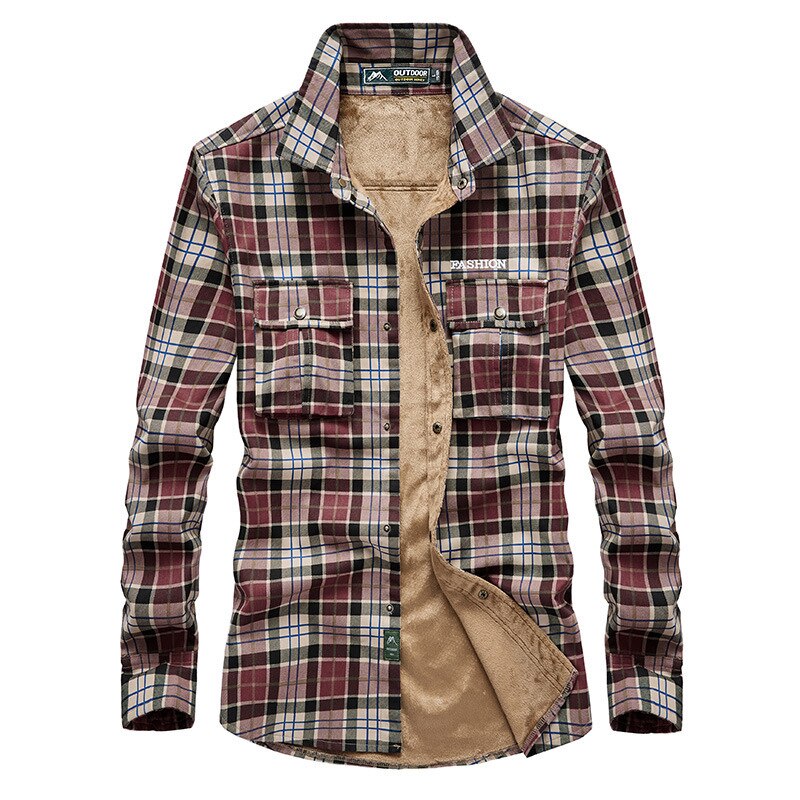 Mens Plus Velvet Warm Fleece Plaid Shirt Herfst Winter Dikke Winddicht Outdoor Wandelen Sport Shirt 4XL Grote Size Thermische Shirts