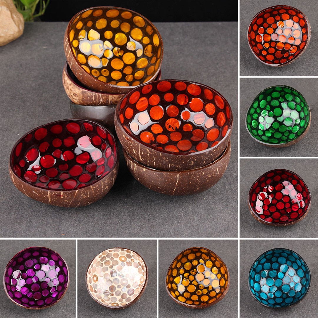 JX-LCLYL Natural Geometric Shape Coconut Shell Bowl Dishes Kitchen Paint Craft Home Decor