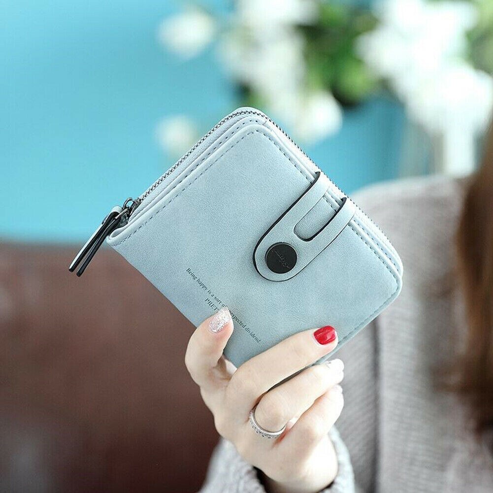 Femmes en cuir petit Mini portefeuille porte-carte d'identité monnaie poche sac à main embrayage: Bleu
