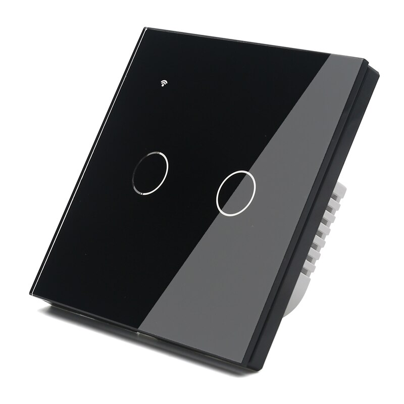 (No need neutral) WIFI Touch Light Wall Switch Black Glass Blue LED Smart Home Phone Control 1 Gang 2 Way Alexa Google Home