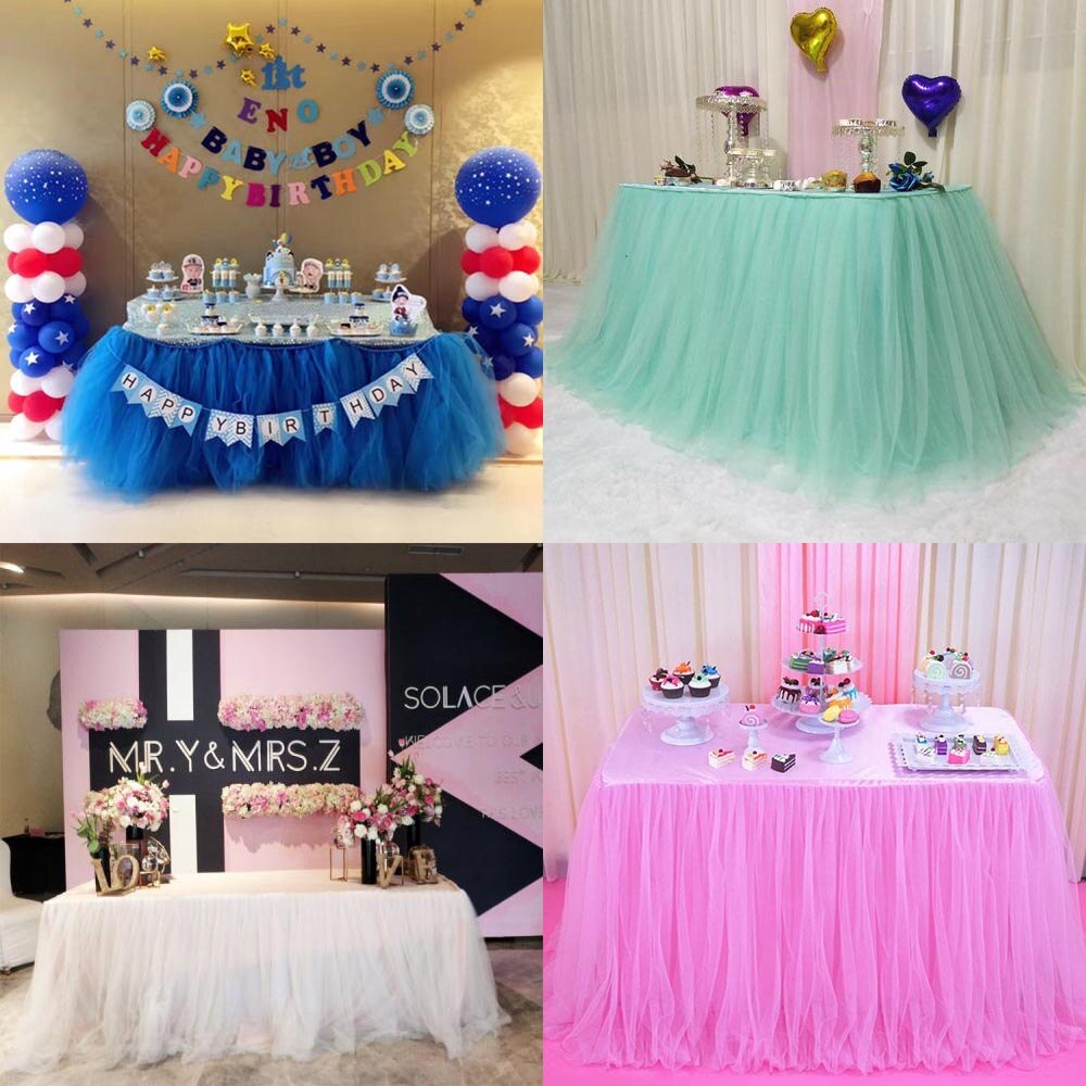 Hilife party tyll tutu 75*100cm multi färger bordskjol bröllopsfest dekoration med 3 bordsklämmor