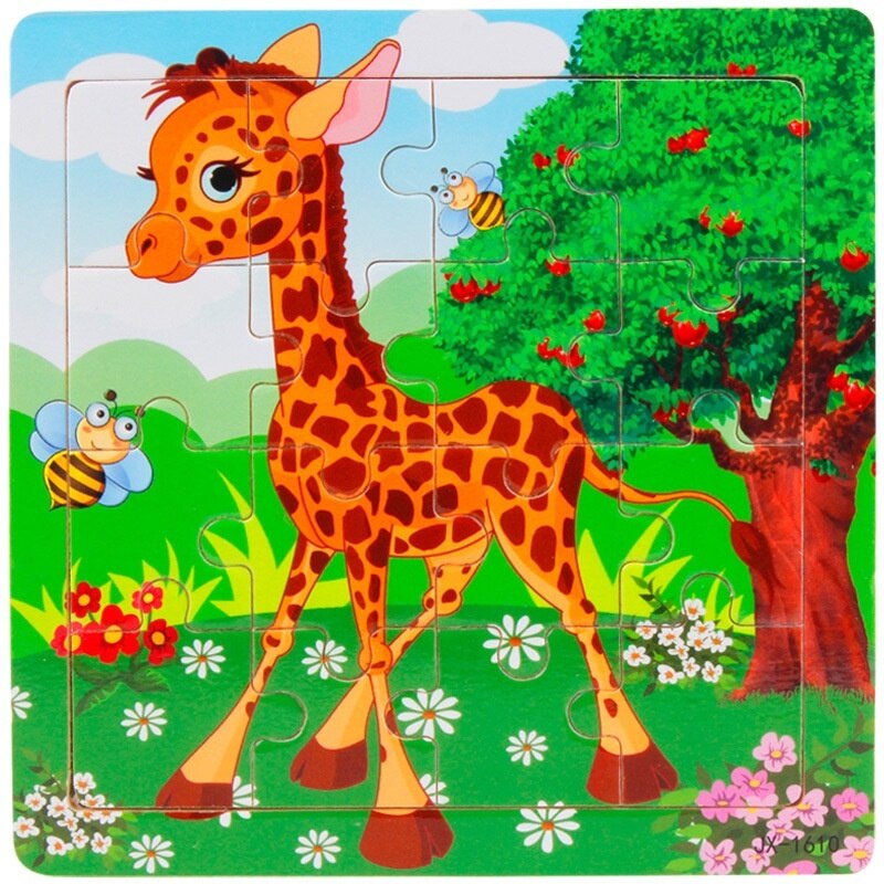 Bambini di legno di Puzzle di Puzzle Giocattoli di Legno Aereo Treno Animale Del Bambino Prima Educazione Illuminazione Genitori WJCL00012: giraffe