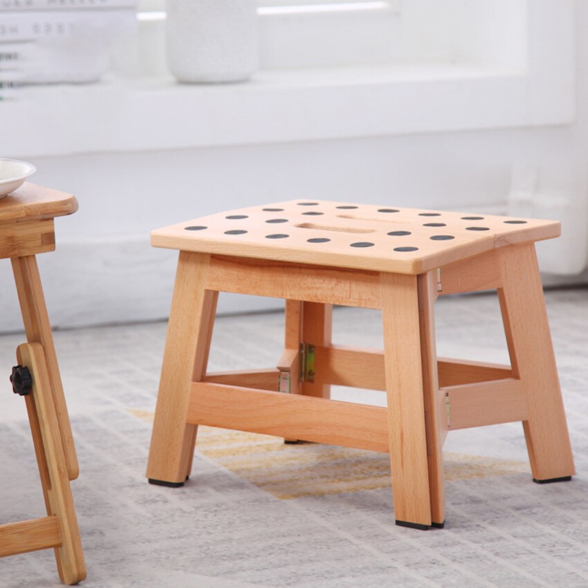 Solid Wood Folding Step Stool, Heavy Duty Beech Foldable Stool for Adults, Kitchen Garden Bathroom Stepping Stool, Anti-slip