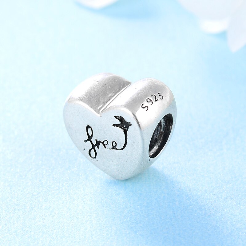 925 Sterling Silver Heart-shaped bird pattern to earn free DIY beads Fit Original European Charm Bracelet Jewelry making