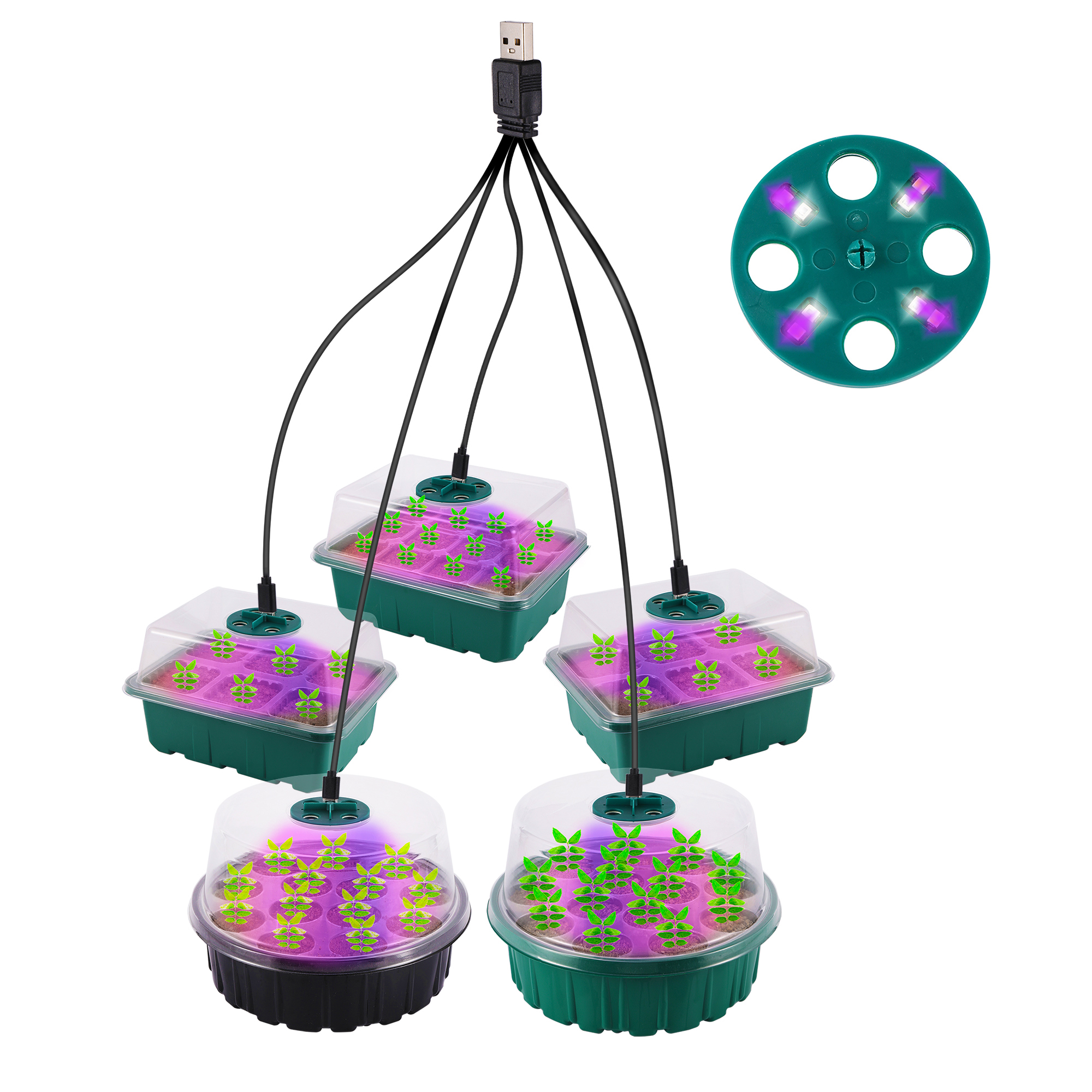 LED Plant Lights Seedling Trays Kit High Cover Propagator Growing Tray Seeds Starter Set Garden Greenhouse Seed Nursery Pots