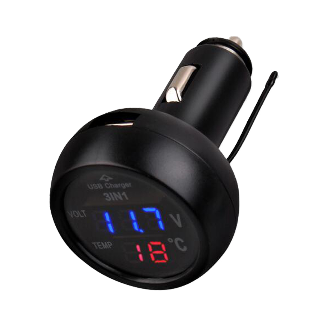 3 in 1 Digital LED car Voltmeter Thermometer Auto Car USB Charger 12V/24V Temperature Meter Voltmeter