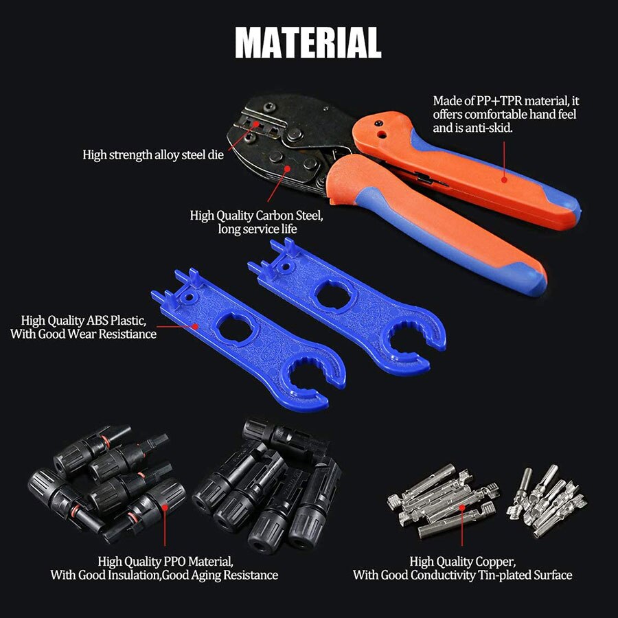 Herramientas de prensado Solar para Cable de Panel Solar PV de 2,5-6,0mm, 10 uds, conectores de Cable de Panel Solar macho y hembra, llave de conector Solar