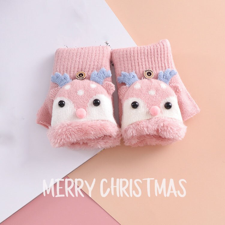 Weihnachten Elch Baby Handschuhe Halb Finger kippen Abdeckung Handschuhe Jungen Grils Ebene Warme freundlicher Handschuhe Gestrickte Handschuhe Baby Zeug: Rosa